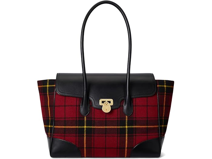 (取寄) ローレン ラルフローレン レディース プレイド ツイル ラージ タンナー サッチェル Lauren Ralph Lauren women Plaid Twill Large Tanner Satchel Holiday Tartan/Black
