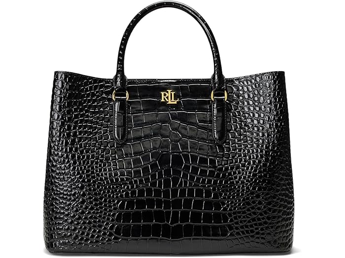 (取寄) ローレン ラルフローレン レディース エンボス レザー ラージ マーシー サッチェル Lauren Ralph Lauren women Embossed Leather Large Marcy Satchel Black 1