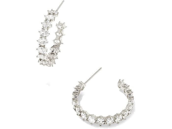 (取寄) ケンドラスコット レディース ケイリン クリスタル フープ イヤリングス Kendra Scott women Cailin Crystal Hoop Earrings Silver White CZ