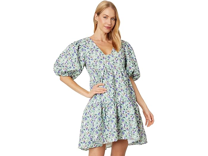 (取寄) イングリッシュ ファクトリー レディース フローラル パフ スリーブ ジャカード ハイロ― ドレス English Factory women Floral Puff Sleeve Jacquard High-Low Dress White/Purple