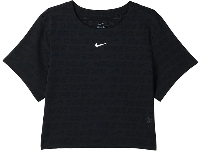 (取寄) ナイキ キッズ レディース プロ ドライ-フィット ショート スリーブ クロップド ジャカード トップ Nike Kids women Pro Dri-FIT Short Sleeve Cropped Jacquard Top Black/White