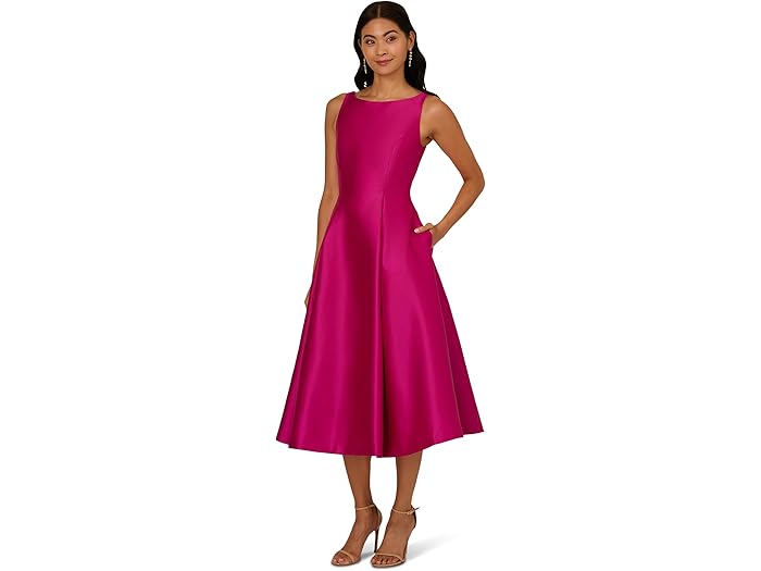 (取寄) アドリアナ パぺル レディース スリーブレス ティー レングス ドレス Adrianna Papell women Sleeveless Tea Length Dress Hot Orchid