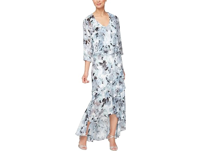 (取寄) アレックス イブニングス レディース ハイロ― シフォン バーンアウト ウィズ ジャケット Alex Evenings women High-Low Chiffon Burnout with Jacket Blue Multi 43,878円