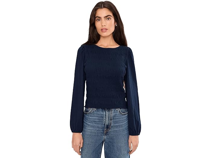 (取寄) メイドウェル レディース エルボー スリーブ スモック トップ Madewell women Bonytail Elbow Sleeve Smocked Top Midnight Navy