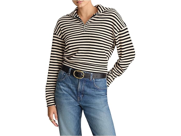 (取寄) メイドウェル レディース ハーフ ジップ ストライプ ジャケット Madewell women Half Zip Stripe Jacket Jet Black