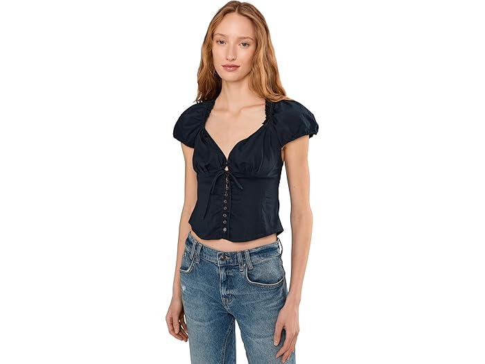 (取寄) フリーピープル レディース サマー ショート スリーブ ブラウザ Free People women Summer Short Sleeve Blouse Black