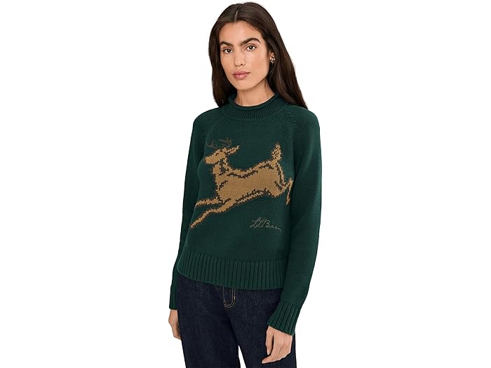 (取寄) エルエルビーン レディース シグニチャー オリジナル コットン ロールネック ノベルティ セーター L.L.Bean women Signature Original Cotton Rollneck Novelty Sweater Deepest Green Deer 27,560円
