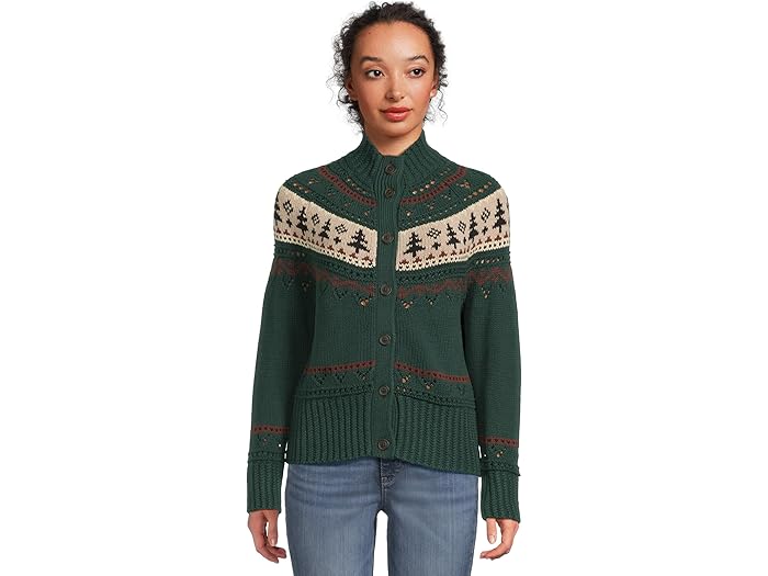 (取寄) エルエルビーン レディース シグニチャー コットン フィッシャーマン ボタン フロント カーディガン セーター L.L.Bean women Signature Cotton Fisherman Button Front Cardigan Sweater Deepest Green Fair Isle