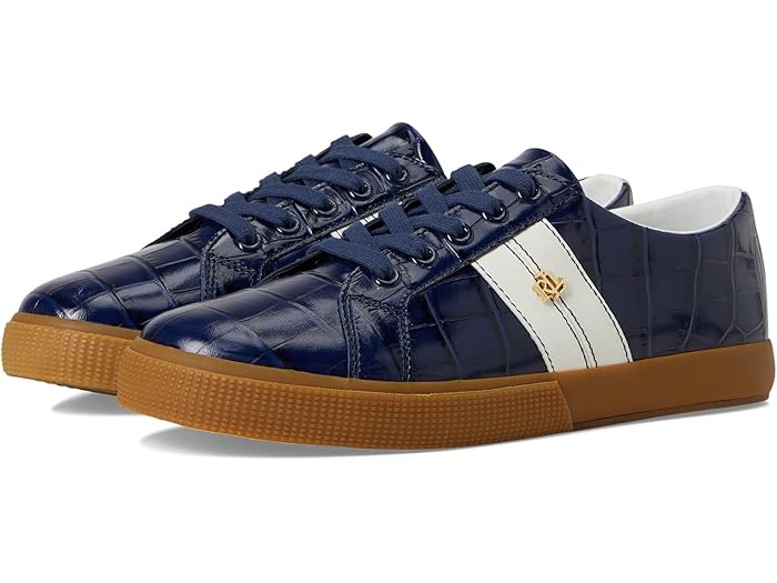 (取寄) ローレン ラルフローレン レディース ジャンソン リ クロック-エンボスド レザー スニーカー Lauren Ralph Lauren women Janson Ii Croc-Embossed Leather Sneakers Refined Navy/Snow White