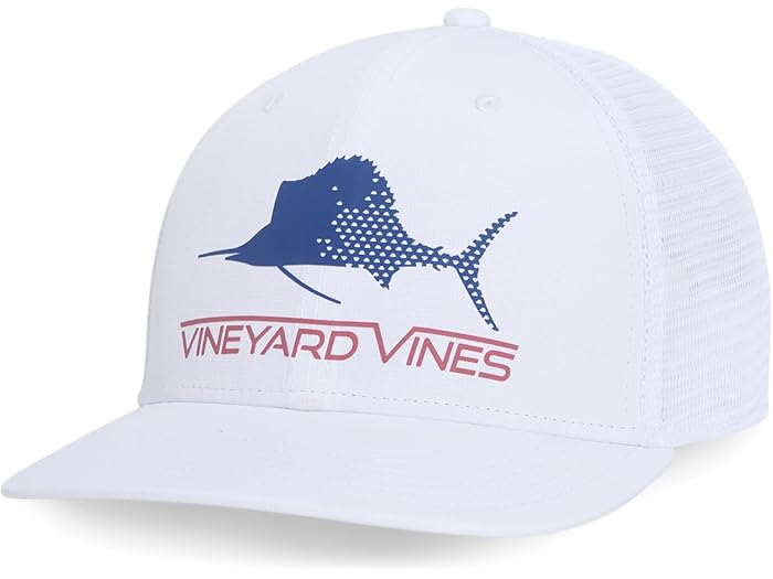 (取寄) ヴィンヤードヴァインズ メンズ スポーツ マーリン ロゴ パフォーマンス トラッカー Vineyard Vines men Sport Marlin Logo Performance Trucker White Cap