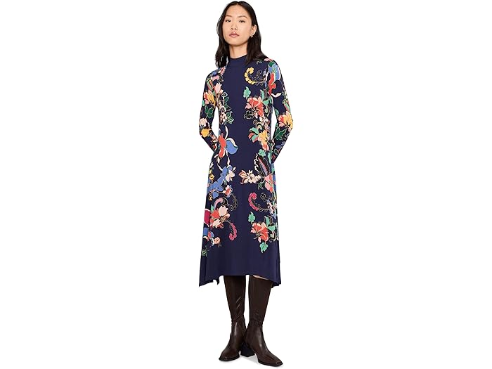 (取寄) ジョニー ワズ レディース ザ ジャニー フェーバリット ヘム モック ネック ドレス Johnny Was women The Janie Favorite Hankerchief Hem Mock Neck Dress Blue