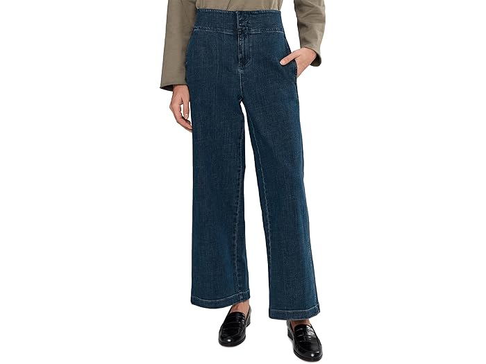 (取寄) アイリーン フィッシャー レディース ピティート コットン ストレッチ デニム フル レングス ワイド パンツ Eileen Fisher women Petite Cotton Stretch Denim Full Length Wide Pants Medium Indigo