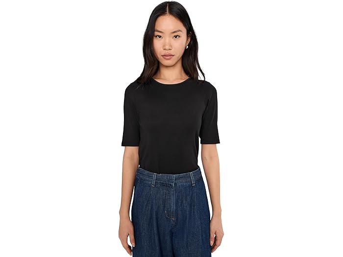 (取寄) アイリーン フィッシャー レディース オーガニック コットン ストレッチ リブ クルー ネック トップ Eileen Fisher women Organic Cotton Stretch Rib Crew Neck Top Black