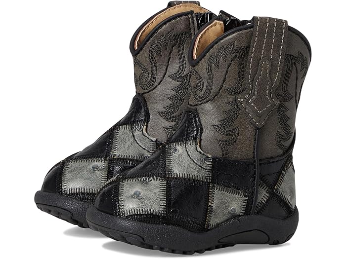 (取寄) ローパー キッズ ボーイズ カウベビー バード ブロックス (インファント/トドラー) Roper Kids boys Cowbaby Bird Blocks (Infant/Toddler) Black/Grey Faux Ostrich Patchwork Vamp の商品写真