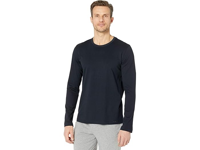 (取寄) ハンロ メンズ リビング ロング スリーブ クルー ネック シャツ Hanro men Living Long Sleeve Crew Neck Shirt Black