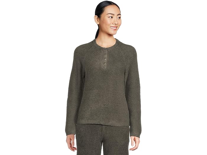 (取寄) ベアフットドリームス レディース コージーシック ライフ テクスチャー ラグラン スリーブ ヘンリー Barefoot Dreams women Cozychic Lite Textured Raglan Sleeve Henley Dark Moss