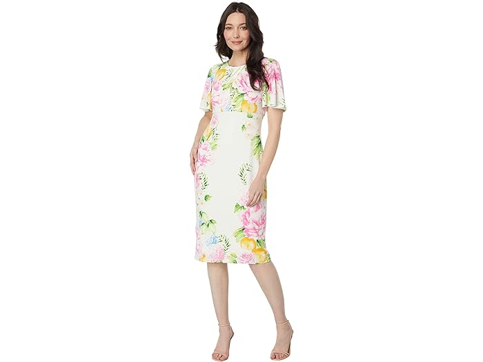 (取寄) マギー ロンドン レディース マット ジャージ フローラル ドレス ウィズ シーア オーバーレイ Maggy London women Matte Jersey Floral Dress with Sheer Overlay Soft White/Hot Pink 22,270円