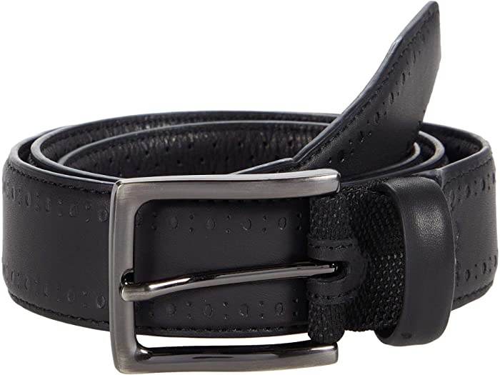 (取寄) ジョンストンマーフィー メンズ XC4 パーフェド エッジ ベルト Johnston Murphy men XC4 Perfed Edge Belt Black Leather
