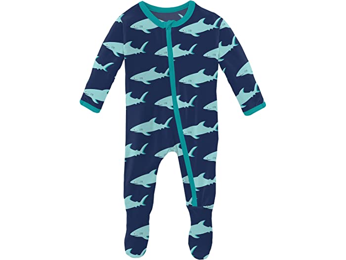 (取寄) キッキー パンツ キッズ ボーイズ プリント フッティー ウィズ ジッパー (インファント) Kickee Pants Kids boys Print Footie with Zipper (Infant) Flag Blue Sharky