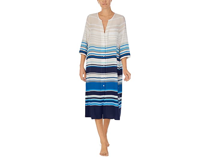 (取寄) ダナキャラン 3/4 スリーブ マキシ スリープシャツ Donna Karan 3/4 Sleeve Maxi Sleepshirt Ink Stripe