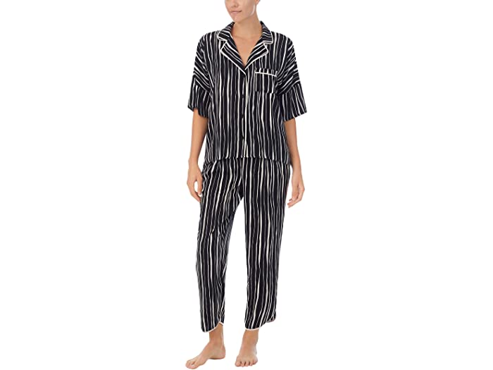 取寄 色々な ダナキャラン 3 4 スリーブ パジャマ セット Donna Pajama Set Sleeve Stripe Black Karan 【SALE／96%OFF】