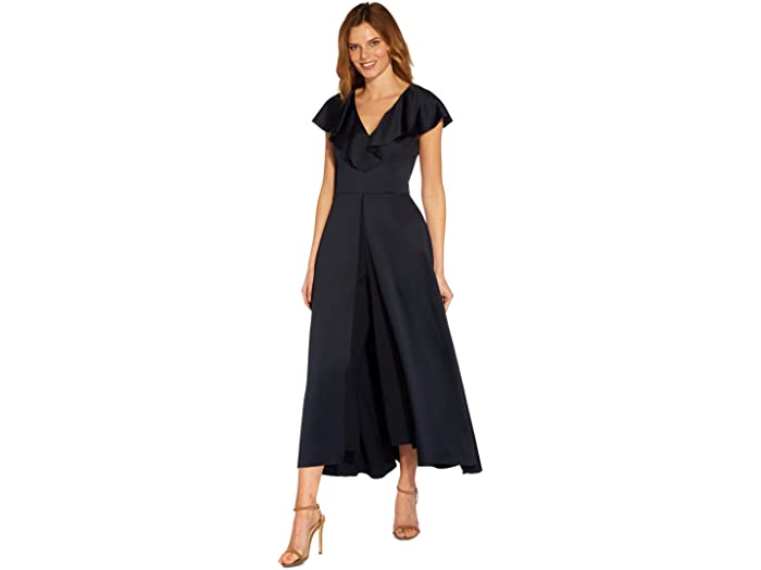 超ポイントバック祭 取寄 アドリアナ パぺル レディース サテン クレープ ウォーク スルー ジャンプスーツ Adrianna Papell Women Satin Crepe Walk Through Jumpsuit Dark Navy Fucoa Cl