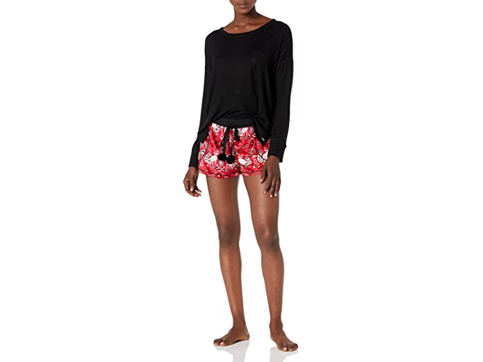 (取寄) ケンジー ウィメンズ 3 ボクサー, ロング スリーブ トップ アンド アイ マスク セット kensie Womens 3 Pc Boxer, Long Sleeve Top Eye Mask Set Red Print
