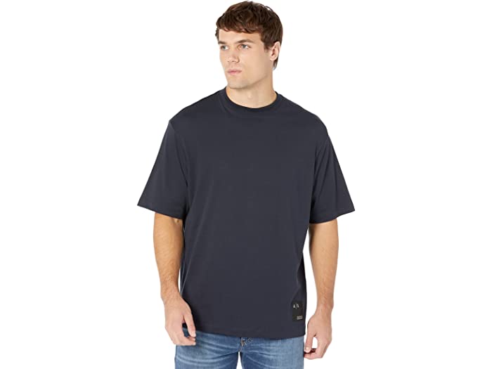取寄 アルマーニエクスチェンジ メンズ Armani Exchange Men Logo Patch Jumper Heavy Cotton T Shirt Navy 高額売筋