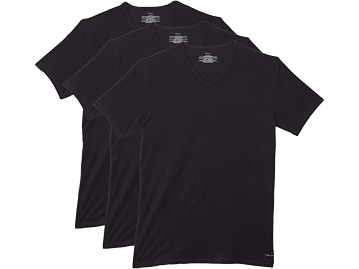 (取寄) カルバンクライン アンダーウェア メンズ Calvin Klein Underwear men Cotton Stretch Short Sleeve V-Neck 3-Pack Black