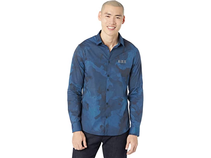 楽ギフ 包装 取寄 アルマーニエクスチェンジ メンズ Armani Exchange Men Woven Long Sleeve Shirt Blue Camo Pacific Com Co