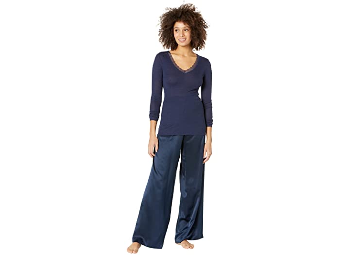 (取寄)ハンロウールンレースロングスリーブシャツHanroWoolenLaceLongSleeveShirtIntenseBlue