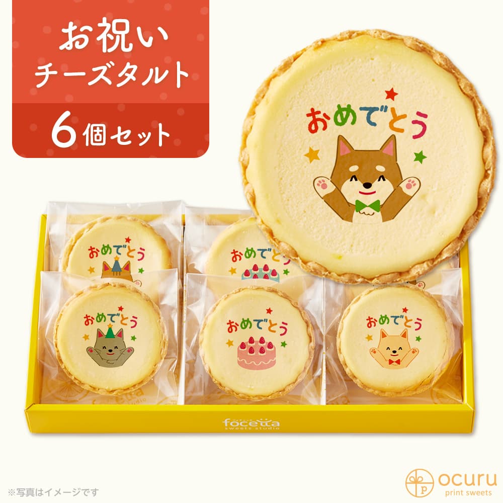 お祝いのプレゼント おめでとう セット スイーツ 22 チーズタルト チーズケーキ タルトフロマージュ 6個 箱入り イラスト プリント 御祝い キャラクター 犬 猫 チーズ プチギフト お取り寄せスイーツ 通販 贈り物 人気 おすすめ 有名 ディスカウント