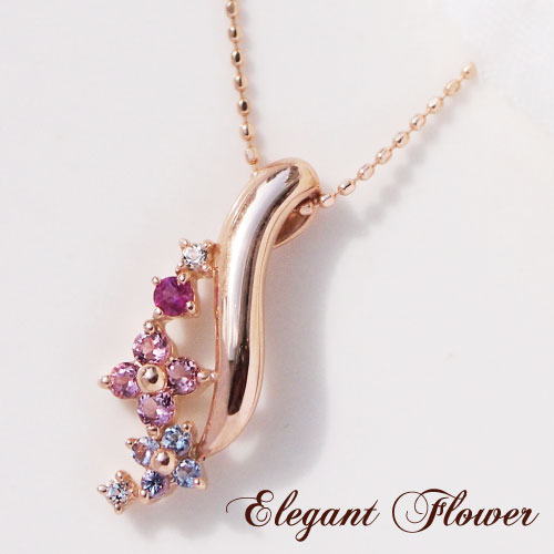 ネックレス ルビー ピンクトルマリン タンザナイト フラワー 18金 K18 18K 10金 K10 10K | カットボール アクセサリー ホワイトゴールド ピンクゴールド イエローゴールド 女性 レディース プレゼント 誕生日 モチーフ しずく 金属アレルギー 金アレ対応 アレルギー対応 27,548円