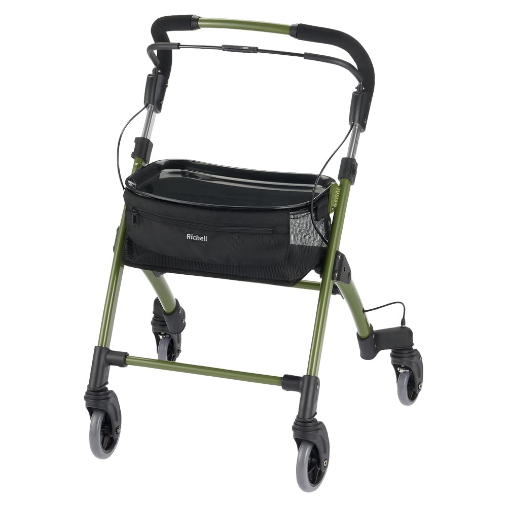リッチェル(Richell) ヴェーレ オリーブグリーン 1個 140059 歩行器 介護用品 4輪 折りたたみ 高齢者 お年寄り シルバーカー 歩行補助器 手押し車 室内 ブレーキ付 サイズ/使用時：61&times;58&times;81～91.5H(cm)・折りたたみ時：60&times;34.5&times;84(cm) 製品重量/6.1kg 最大使用者体重/80k｜スイートミューズ 27,931円