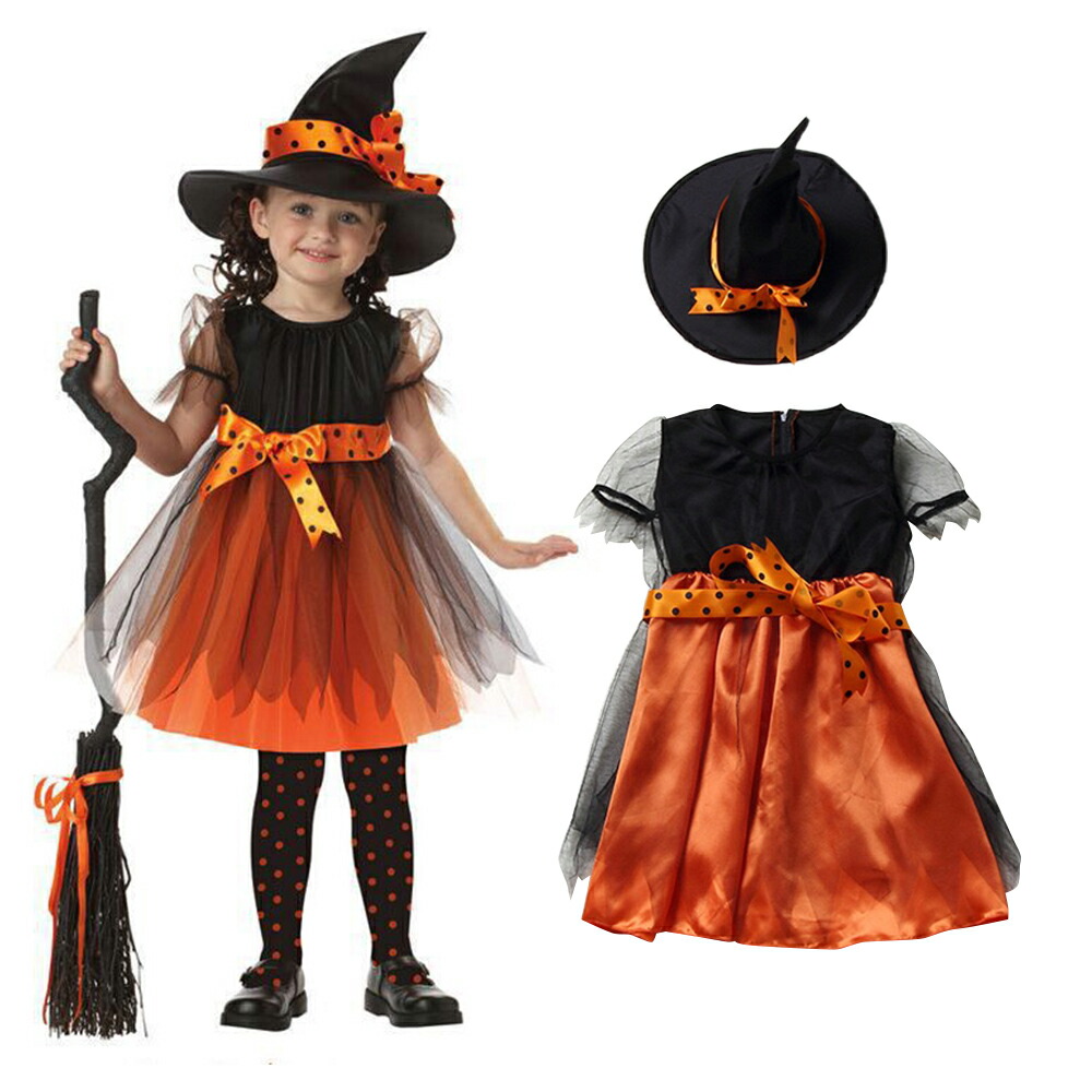 ハロウィン 衣装 子供 女の子 魔女 帽子 ドレス 2点セット