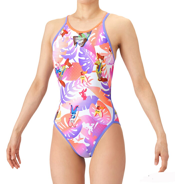 アリーナ arena レディース タフスーツ 競泳水着 練習用水着 トレーニング ワンピース ディズニー ズートピア オープンバック ToughSuit 競泳練習水着 AS6SWM56L画像