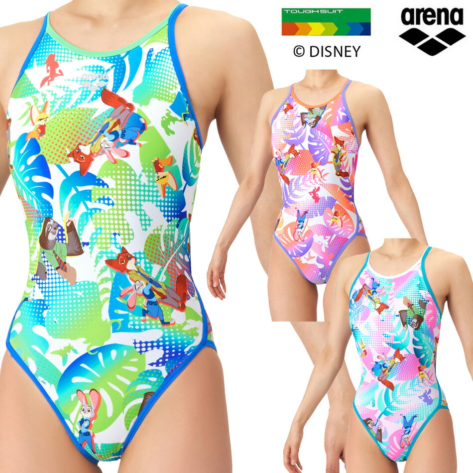 アリーナ 練習用水着 ディズニー ジュニア 女子 新作 2026SS Disney ハイレグ ハイカット arena 競泳水着 タフスーツ ズートピア ガールズ 女児用 女の子 練習水着 TOUGHSUIT キャラクター ワンピース かわいい 2026年春夏（120 130 140）AS6SWM56G画像