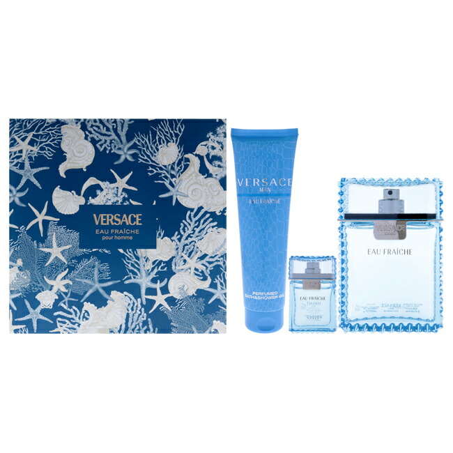 【置き目品】【貨物輸送無料】エントリーで尖んがり5倍 Versace Man Eau Fraiche by Versace for Men - 3 Pc Gift Set 3.4薬局衡オンス EDT Spray, 0.17薬局衡オンス EDT Spray (Mini), 5薬局衡オンス Bath and Shower Gel