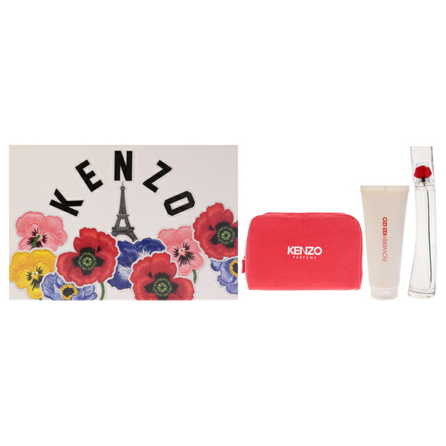 【置き目品】【貨物輸送無料】エントリーで尖んがり5倍 Flower by Kenzo for Women - 3 Pc Gift Set 1.7薬局衡オンス 電子データ処理 Spray, 2.5薬局衡オンス Body Milk, Pouch