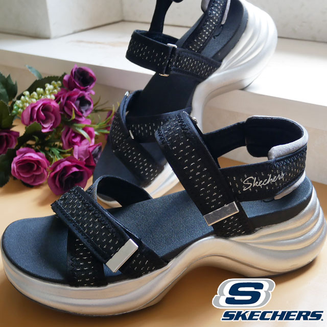 楽天市場 あす楽 スケッチャーズ Skechers レディース サンダル Solei St Mood Shiner 厚底サンダル ストラップサンダル 靴 ブラック ピューター 送料無料 Evid 6 シューマートワールド