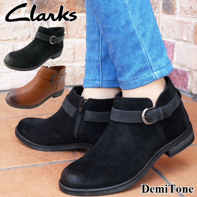 楽天市場 あす楽 クラークス Clarks レディース ショートブーツ デミ トーン アンクルブーツ ベルト付き カジュアルシューズ 本革 靴 ブラックスエード タン 459g 送料無料 Evid シューマートワールド