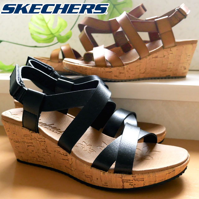 楽天市場 あす楽 スケッチャーズ Skechers レディース サンダル ビバリー ダンスムーブス ウェッジソールサンダル 厚底サンダル ベルクロ ストラップ カジュアルシューズ 靴 ブラック 黒 ラゲッジ Evid シューマートワールド