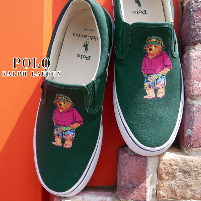 楽天市場 あす楽 ポロ ラルフローレン Polo Ralph Lauren メンズ スリッポン ローカット スニーカー カジュアルシューズ トンプソン Sk Vlc Rd53 靴 Polo Bear グリーン模様 送料無料 Evid シューマートワールド