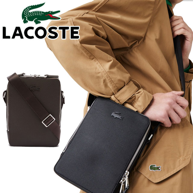 楽天市場 あす楽 ラコステ Lacoste ショルダーバッグ メンズ レディース Nh3271c 鹿の子地エンボス ショルダーポーチ 斜め掛け バック レザー 革 黒 茶色 送料無料 Evid シューマートワールド