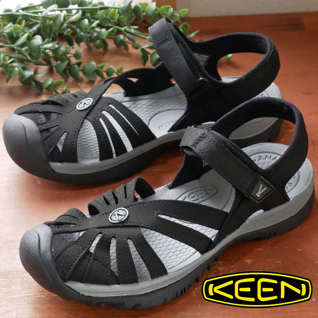 キーン KEEN スポーツサンダル レディース ローズサンダル スポサン アンクルストラップ アウトドア カジュアルシューズ 靴 トゥガード ブラック/ニュートラルグレー 黒 1008783 送料無料 最強翌日配送 evid