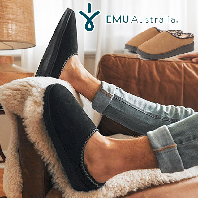 エミュ オーストラリア EMU Australia メンズ ルームシューズ MP11874 プラチナム アウトバック スカッフ スリッパ スリッポン ムートンクロッグサンダル カジュアルシューズ シープスキン 本革 防寒 保温 ブラック 黒 チェスナット 靴 送料無料 最強翌日配送 evid2