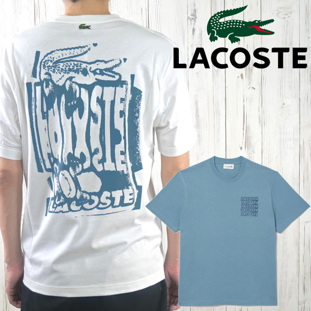 ラコステ Tシャツ メンズ TH0288 ステンシルバックプリントティーシャツ レディース 半袖 丸首 ロゴ 刺繍 プリント カジュアル ワニ 鰐 バックプリント 綿100％ 白 青 最強翌日配送 メール便送料無料 evid