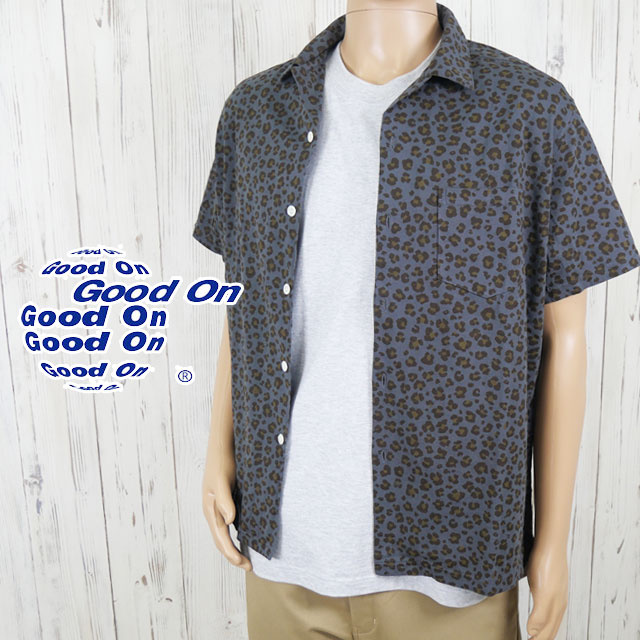 グッドオン レオパードショートスリーブオープンTシャツ メンズ GOST2409 半袖シャツ トップス ヒョウ柄 カジュアル 総柄 Tシャツ生地 前開き 綿100% ウェア アパレル 服 レディース アウトドア キャンプ チャコールグレー メール便送料無料 最強翌日配送 evid