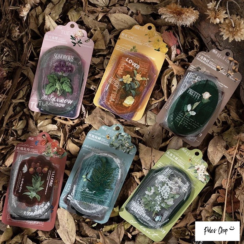 Flowertagステッカーセット S2 クリア 透明 タグ Pet 植物 花 ステッカー シール お花 押し花 葉 フレークシール おしゃれ 40枚入 ドライフラワー