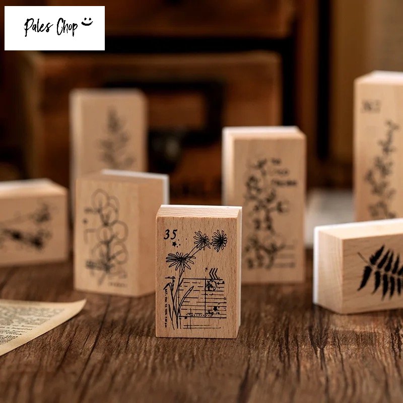 セール　涂花日記シリーズスタンプ　レトロ木製ハンコ　植物額縁ラベルスタンプ8点 楽天市場】木製スタンプ (hk10) ハンコ ヴィンテージ スタンプ
